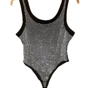 NWT Glamorous Black and Silver Thong Bodysuit by LC Lizette Collection Sz Lg